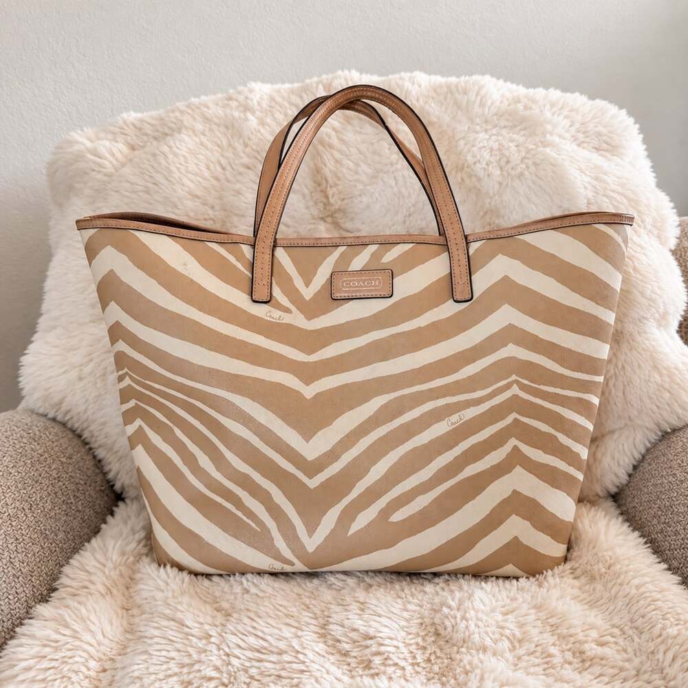 Coach Park Metro Tote Bag Zebra Print Tan and Cream F26983